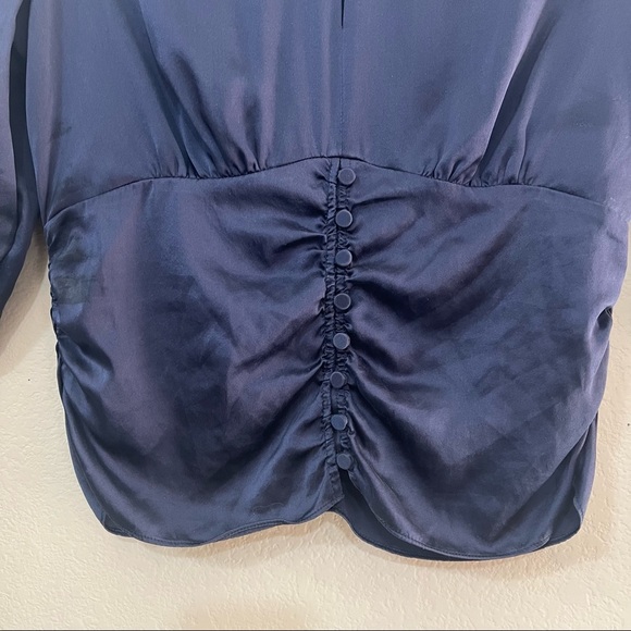 FRAME Denim Felicity Silk Mock Neck Keyhole Button Front Blouse Top Navy Sz S - Picture 10 of 12